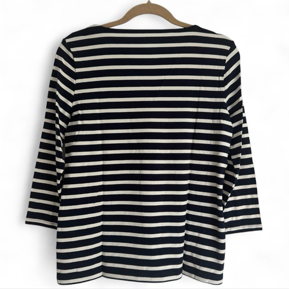 NWT Talbots Navy White Stripe V-Neck Top 3/4 Sleeve Stretch Knit Nautical Med - Picture 3 of 6
